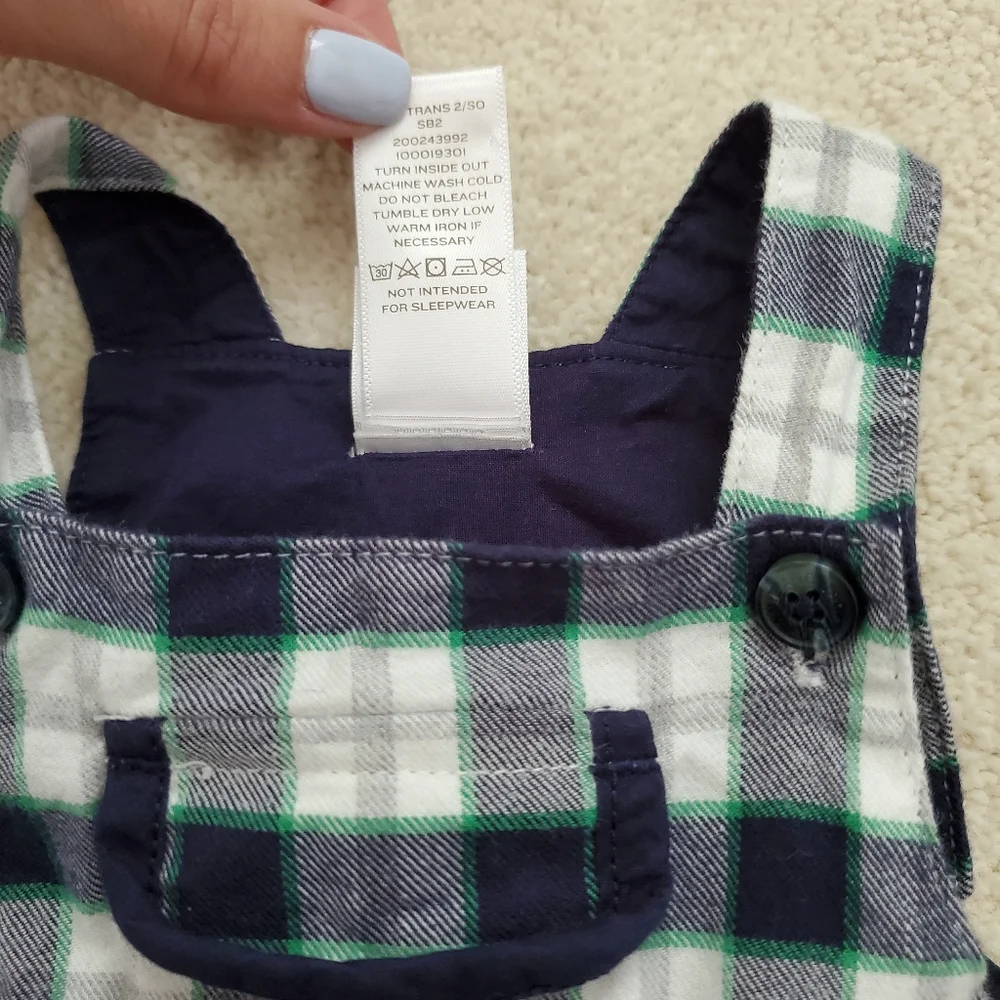 Janie and Jack Baby Boys' Blue, Green Plaid Cotton Overalls sz0-3m